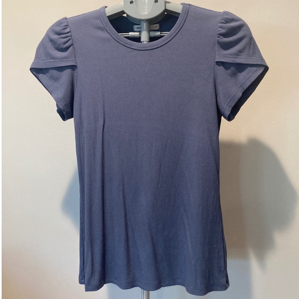 MIHOLL Women's M Dusty Blue Petal Cap Sleeve Blouse Summer Spring Pastel Cute